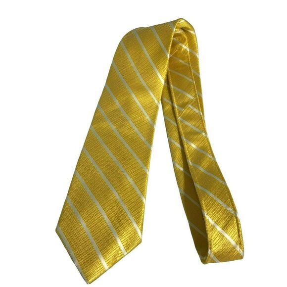 5/$10 Beau Brummell Yellow Silk Striped Tie 58" - Picture 1 of 4